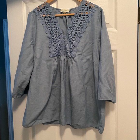Lucy & Laurel Tops - Embellished 3/4 Sleeve Blouse with Mandarin Collar